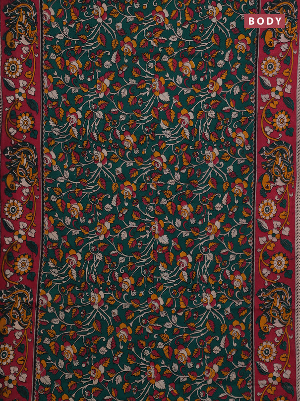 Teal Green & Pink Kalamkari Cotton Saree