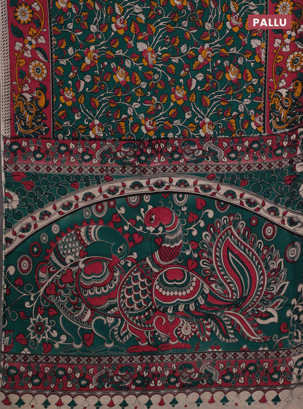 Teal Green & Pink Kalamkari Cotton Saree