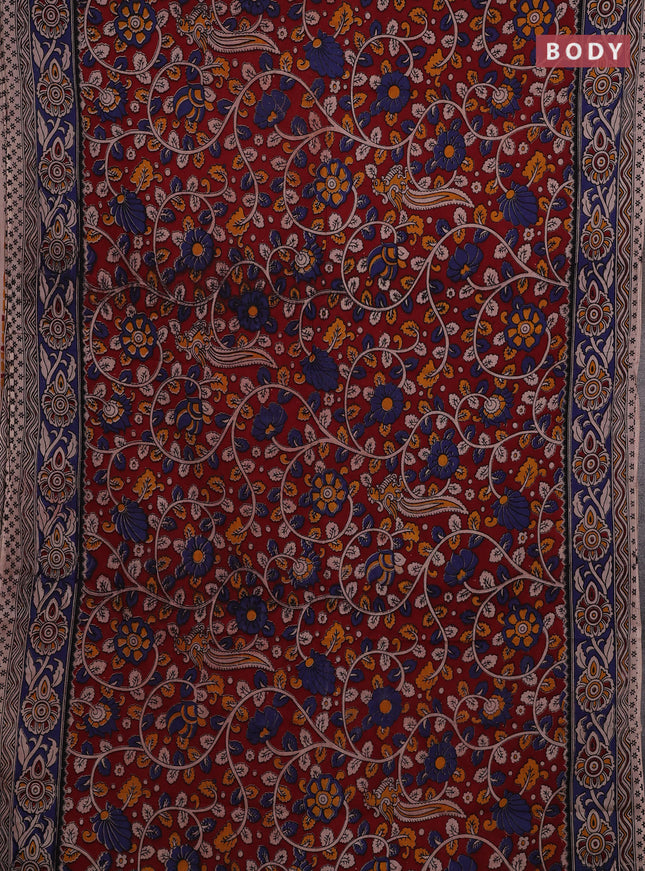 Maroon & Blue Kalamkari Cotton Saree