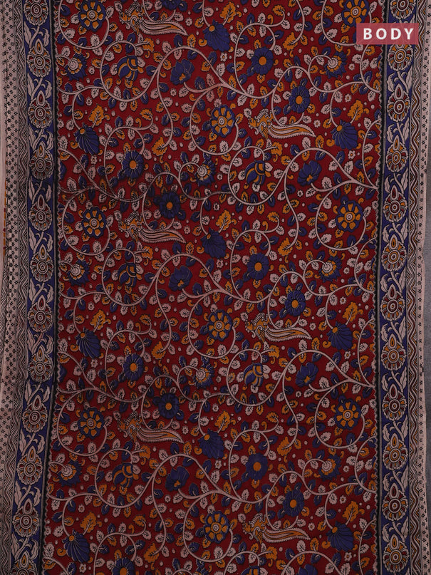 Maroon & Blue Kalamkari Cotton Saree