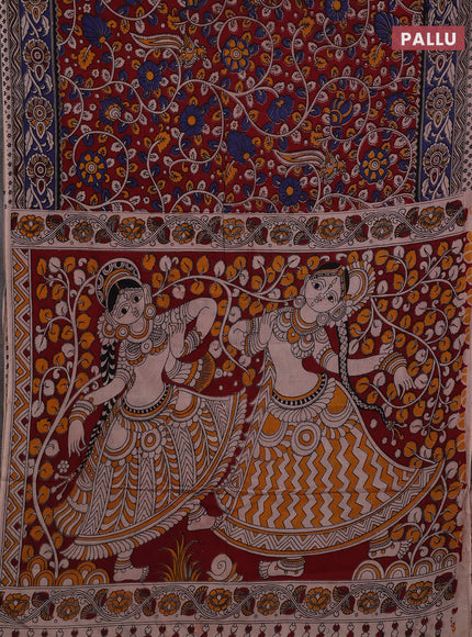 Maroon & Blue Kalamkari Cotton Saree