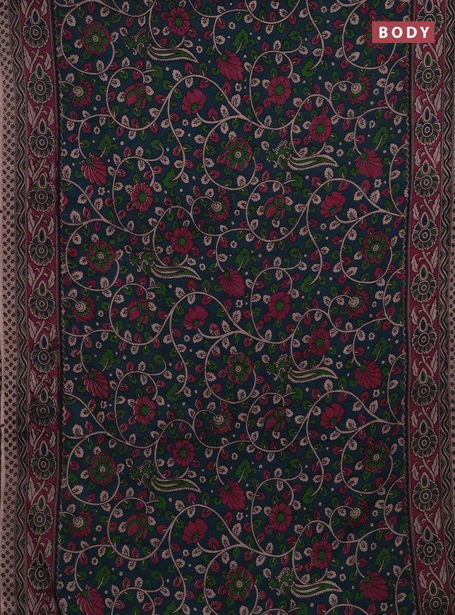Peacock Green & Pink Kalamkari Cotton Saree
