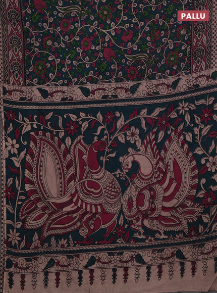 Peacock Green & Pink Kalamkari Cotton Saree