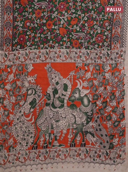 Green & Orange Kalamkari Cotton Saree