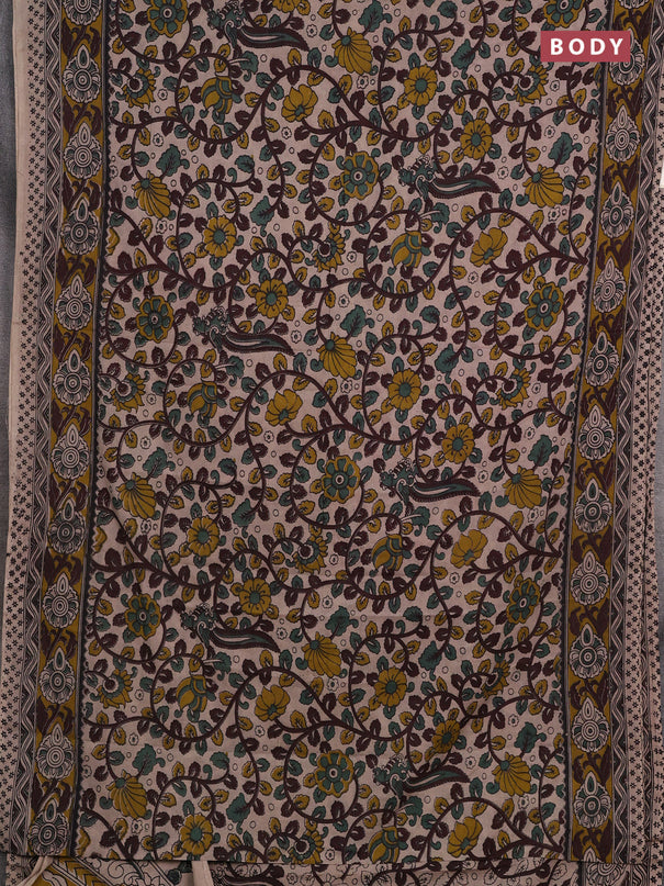 Beige & Mehendi Green Kalamkari Cotton Saree