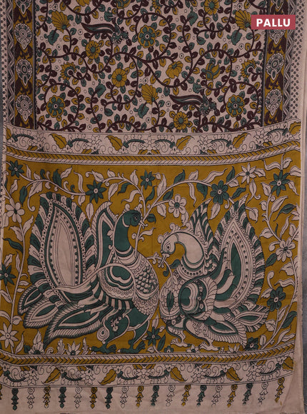 Beige & Mehendi Green Kalamkari Cotton Saree
