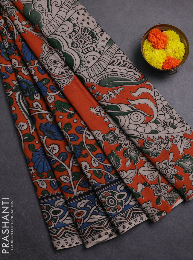 Orange & Blue Kalamkari Cotton Saree