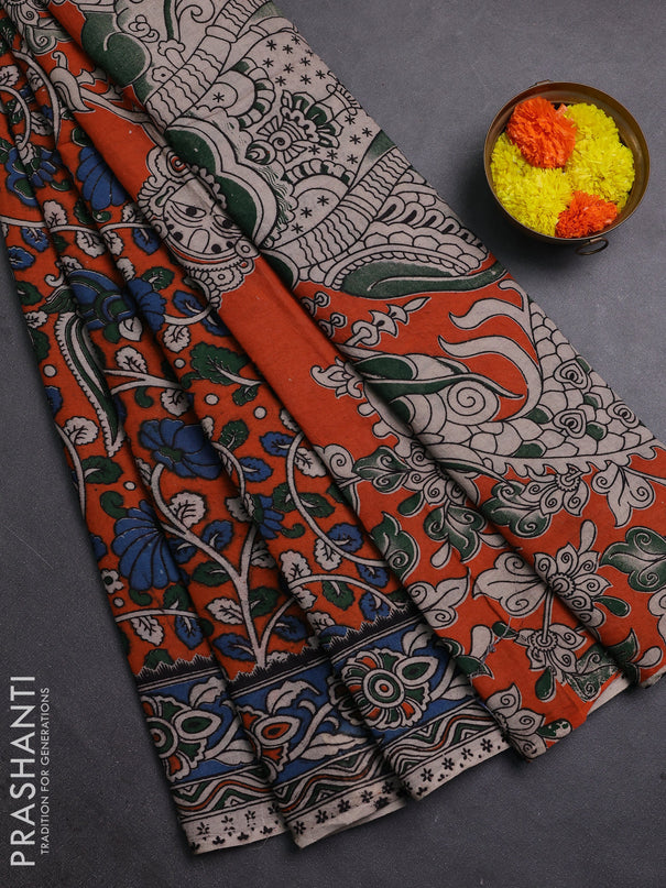 Orange & Blue Kalamkari Cotton Saree