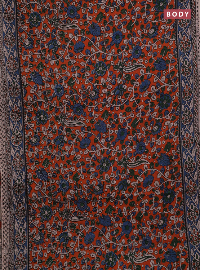 Orange & Blue Kalamkari Cotton Saree