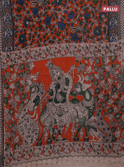 Orange & Blue Kalamkari Cotton Saree