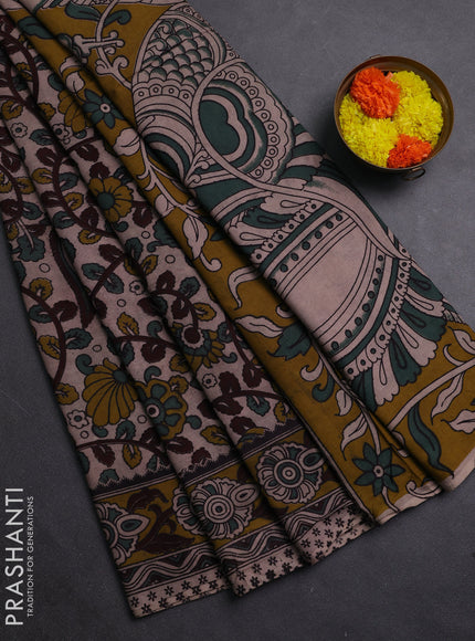 Beige & Mehendi Green Kalamkari Cotton Saree