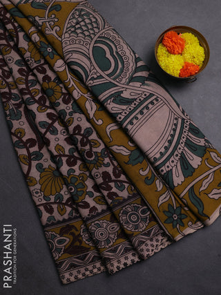 Beige & Mehendi Green Kalamkari Cotton Saree