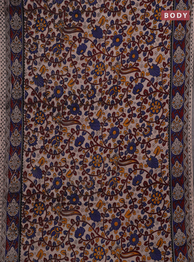 Beige & Blue Kalamkari Cotton Saree
