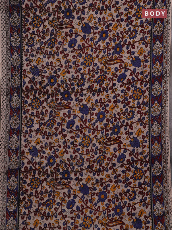 Beige & Blue Kalamkari Cotton Saree