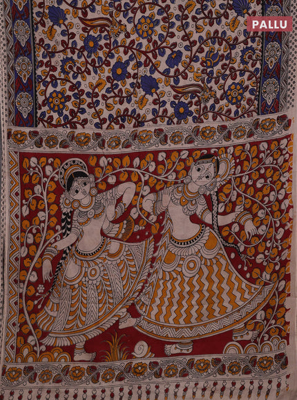 Beige & Blue Kalamkari Cotton Saree