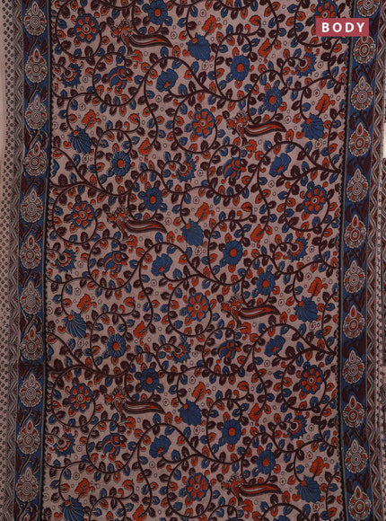 Beige & Blue Kalamkari Cotton Saree