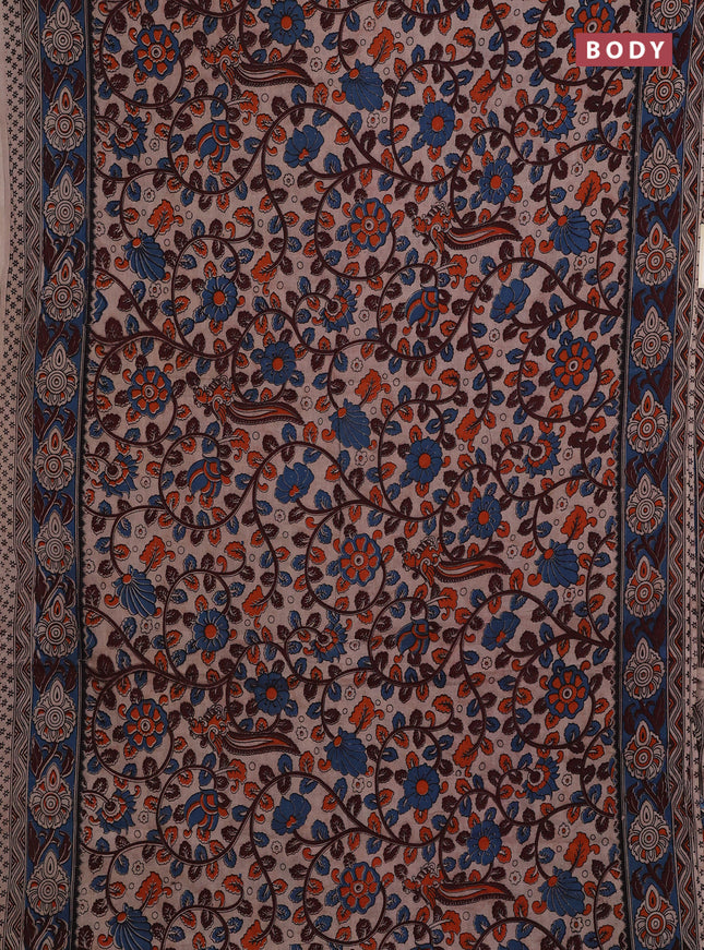 Beige & Blue Kalamkari Cotton Saree