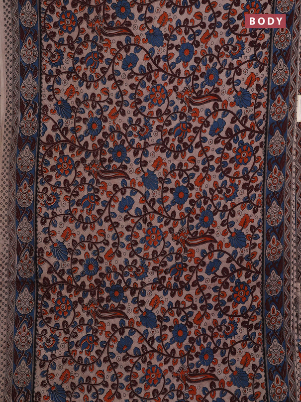 Beige & Blue Kalamkari Cotton Saree