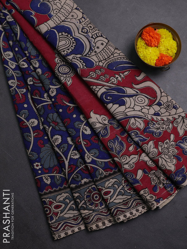 Blue & Grey Kalamkari Cotton Saree