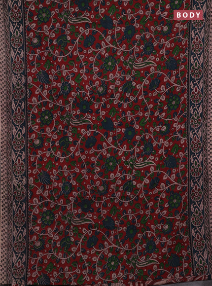 Red & Peacock Green Kalamkari Cotton Saree