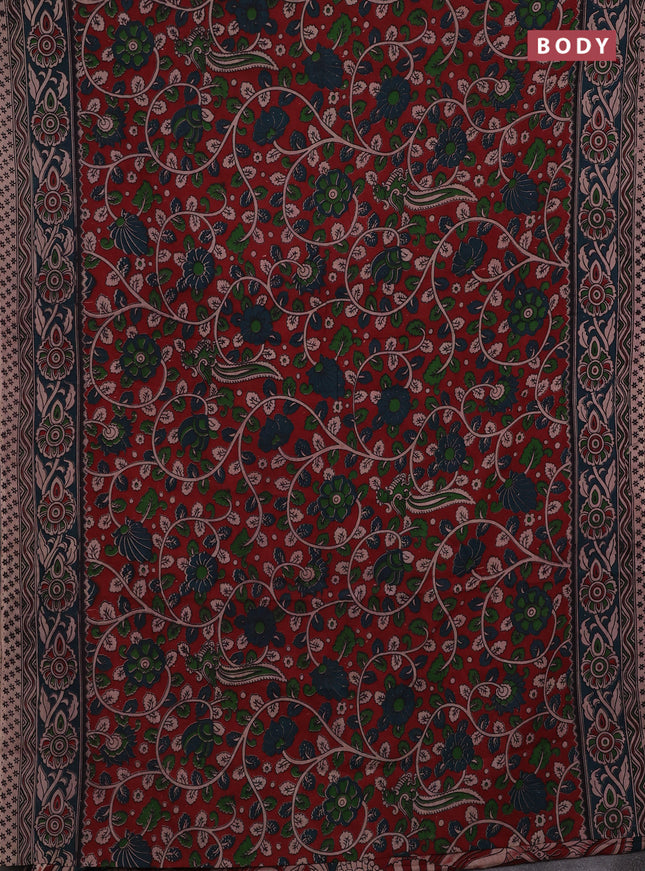 Red & Peacock Green Kalamkari Cotton Saree