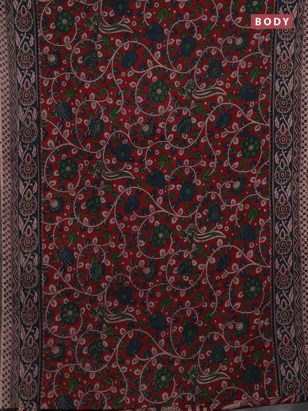 Red & Peacock Green Kalamkari Cotton Saree
