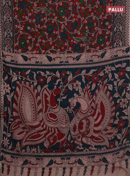 Red & Peacock Green Kalamkari Cotton Saree
