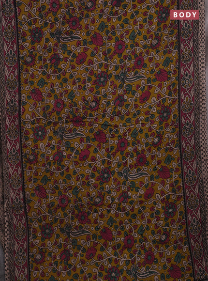 Mehendi Green & Magenta Pink Kalamkari Cotton Saree