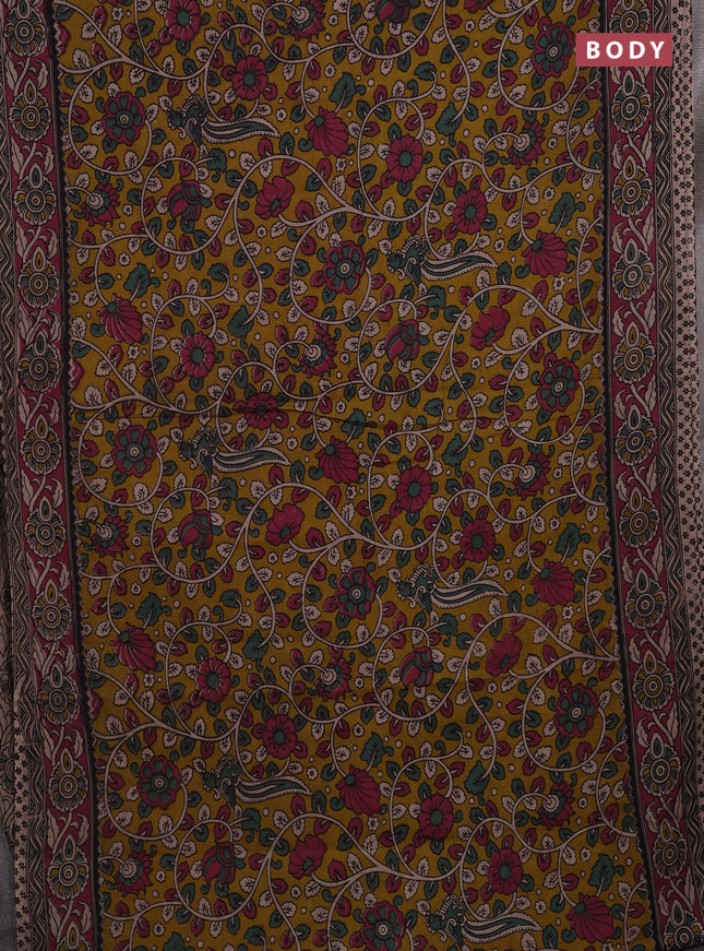 Mehendi Green & Magenta Pink Kalamkari Cotton Saree