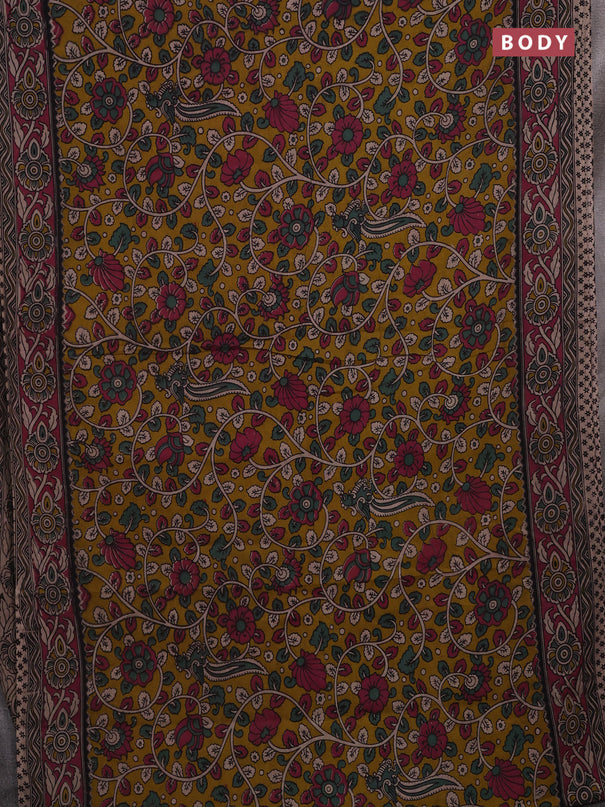 Mehendi Green & Magenta Pink Kalamkari Cotton Saree