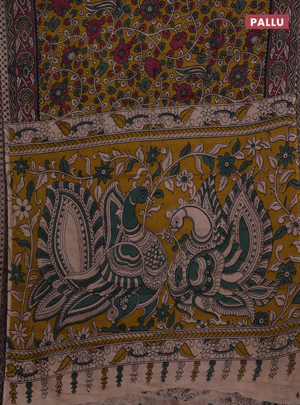 Mehendi Green & Magenta Pink Kalamkari Cotton Saree
