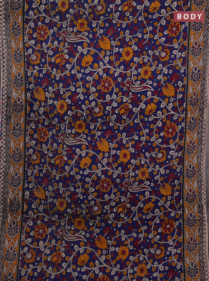 Blue & Mustard Yellow Kalamkari Cotton Saree