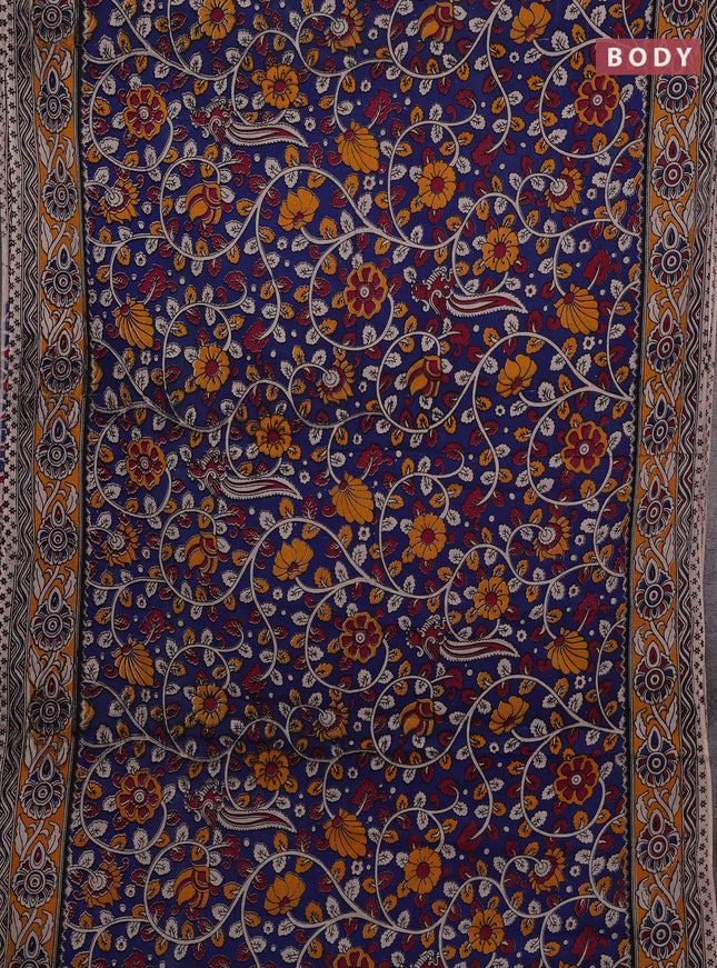 Blue & Mustard Yellow Kalamkari Cotton Saree