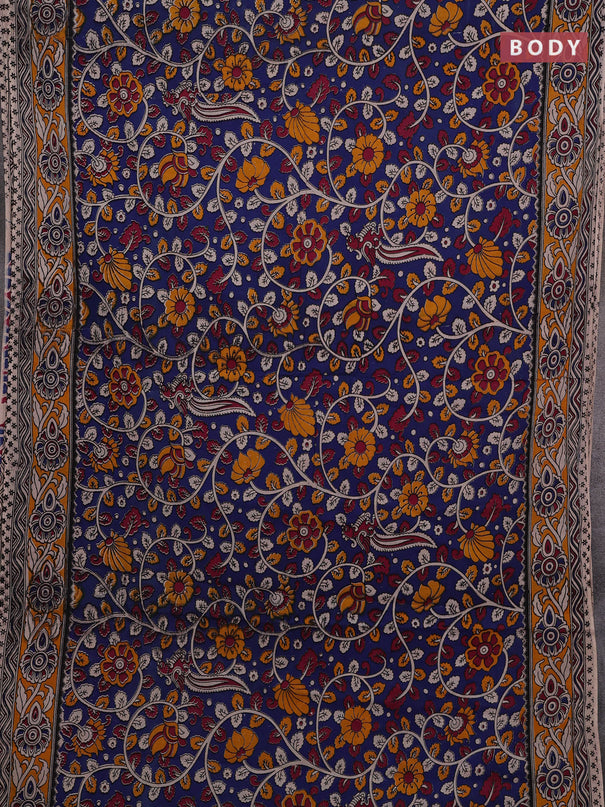 Blue & Mustard Yellow Kalamkari Cotton Saree