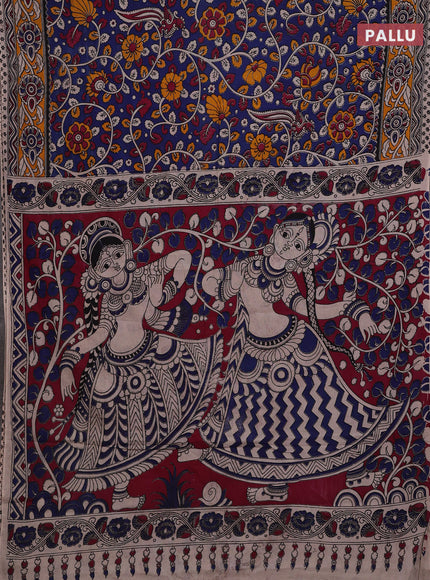 Blue & Mustard Yellow Kalamkari Cotton Saree