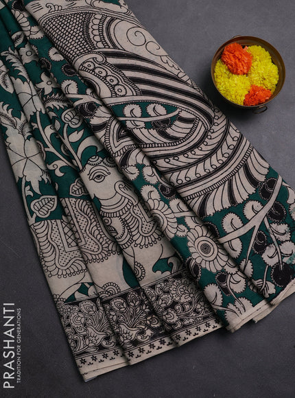 Teal Green & Beige Kalamkari Cotton Saree