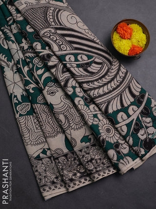 Teal Green & Beige Kalamkari Cotton Saree