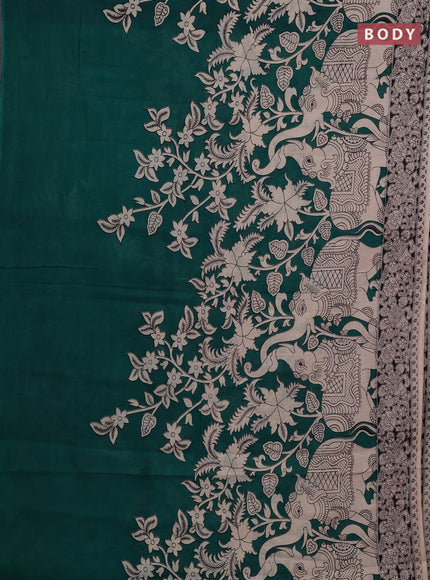 Teal Green & Beige Kalamkari Cotton Saree