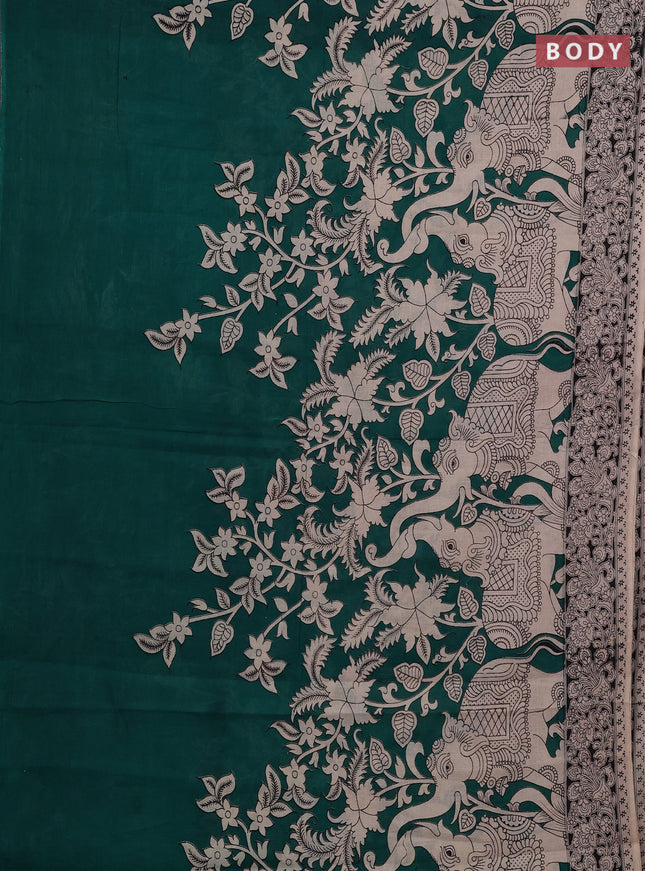 Teal Green & Beige Kalamkari Cotton Saree