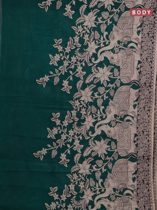 Teal Green & Beige Kalamkari Cotton Saree