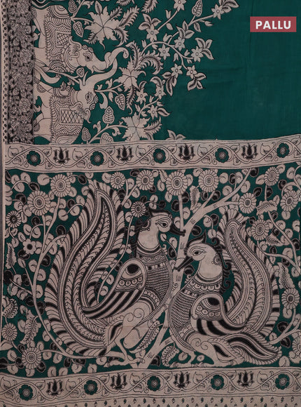 Teal Green & Beige Kalamkari Cotton Saree