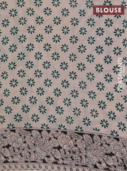 Teal Green & Beige Kalamkari Cotton Saree