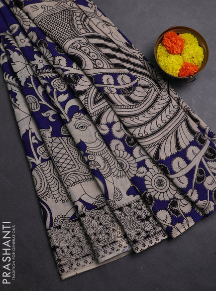 Blue & Black Kalamkari Cotton Saree