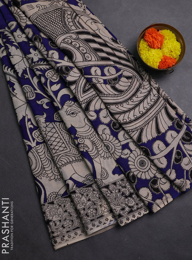 Blue & Black Kalamkari Cotton Saree