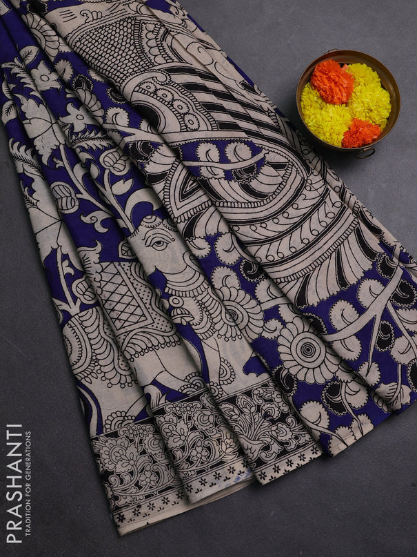 Blue & Black Kalamkari Cotton Saree