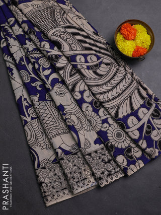 Blue & Black Kalamkari Cotton Saree