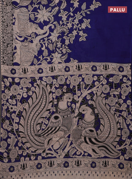 Blue & Black Kalamkari Cotton Saree