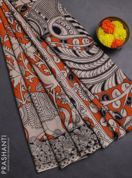 Orange & Beige Kalamkari Cotton Saree