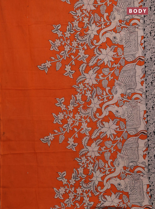 Orange & Beige Kalamkari Cotton Saree