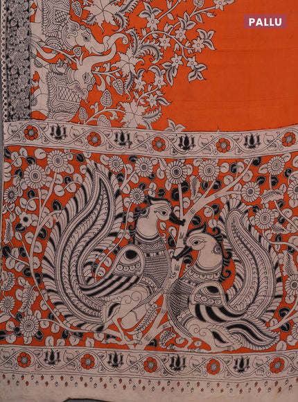 Orange & Beige Kalamkari Cotton Saree